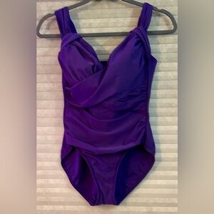 Lands End One-Piece Swimsuit 8P VGUC Purple Grecian faux wrap
